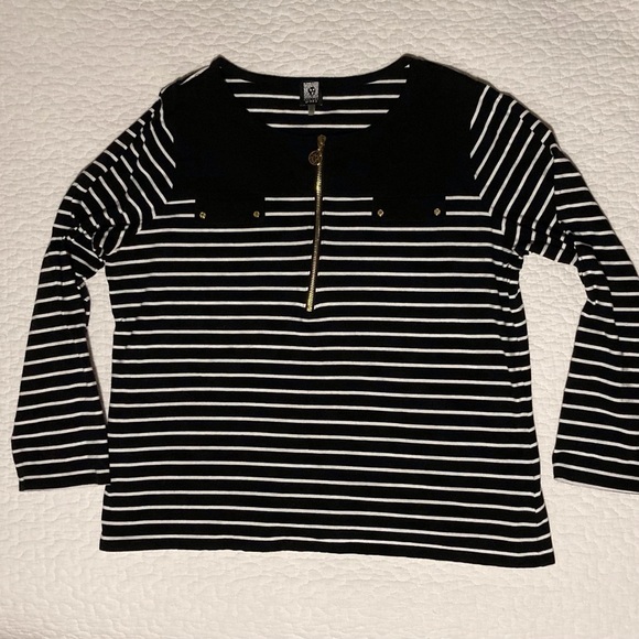 Anne Klein Sport Black and White Striped Blouse - Picture 1 of 10